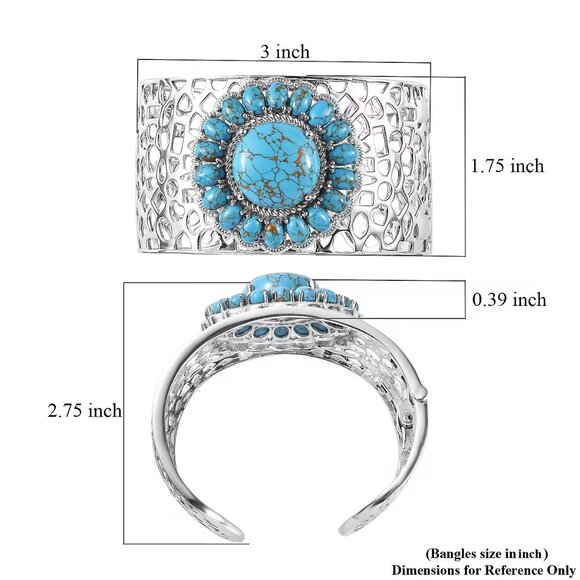 Genuine Mojave Blue Turquoise Gemstone Cuff Bracelet in Platinum Bond NWT - Picture 6 of 6